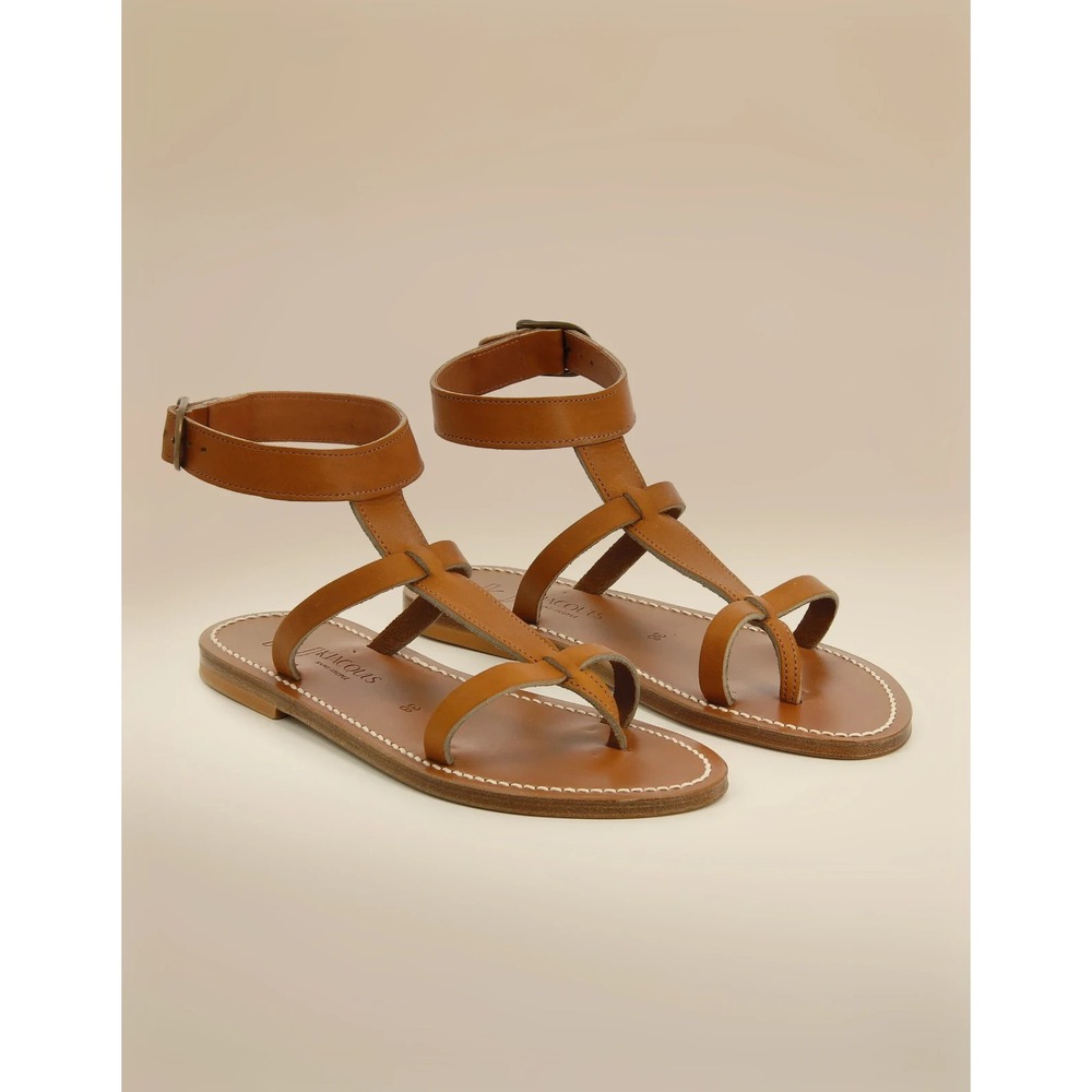 K.Jacques Artimon Flat Sandals Womens 35 EUR Natural Brown Leather Ankle Strap